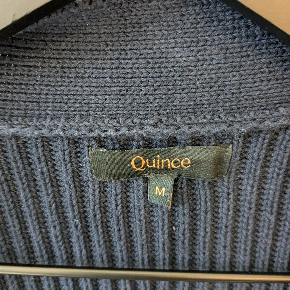 Quince Women's Navy Blue 100% Organic Cotton Oversized Ribbed Cardigan Medium - Picture 5 of 7